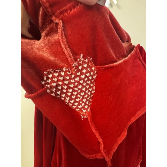 Blissninja OOAK Red Velour Patchwork Hooded Overcoat Elf Whimsigoth Fairy Grunge - Picture 7 of 14